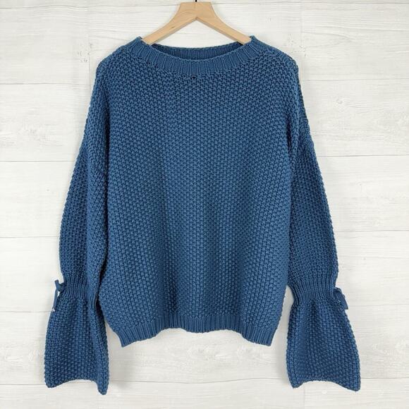 KASH Italy Wool Silk Cashmere Blend Chunky Knit Sweater Women Size 42 / XL Teal - Picture 14 of 14